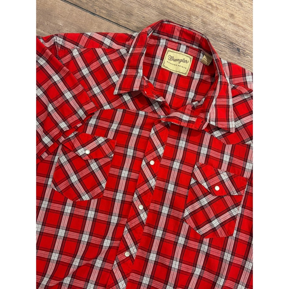 Wrangler Western Shirt Mens 3XL Red Plaid Pearl Snap Short Sleeve Cowboy Pockets